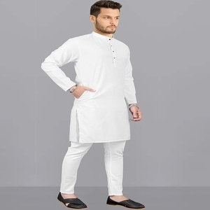 Listo para usar hermosos hombres color blanco Kurta pijama en algodón en hermoso diseño 2025 - Product Image 1