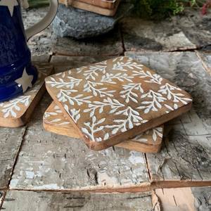 Hand Carved Wooden <b>Coasters</b> with White Leafy Design Rustic <b>Drink</b> <b>Coasters</b> <b>for</b> Home Decor Unique Gift Idea walnut <b>coasters</b> - Product Image 4