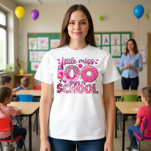 Camiseta Little Miss 100 Days Of School para niñas, diseño de donut rosa, celebración del 100.º día - Product Image 3