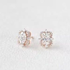 Elegant Oval Cut Moissanite Diamond <b>Halo</b> Stud Back <b>Earrings</b> for Women Unique Stud Back Design for girls - Product Image 1