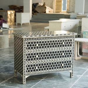 Cajonera con incrustaciones de hueso y nácar con 9 compartimentos de almacenamiento Cajones de tocador con incrustaciones de hueso Interiores elegantes para el hogar - Product Image 3