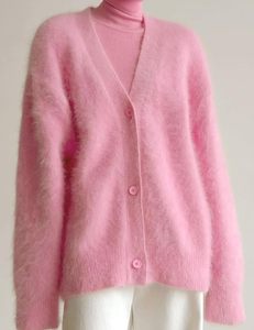 Cárdigan de mohair peludo para mujer, suéter de manga larga con cuello en V y botones delanteros abiertos, abrigo de punto con hombros caídos - Product Image 2