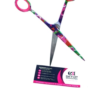 กรรไกรตัดผมสแตนเลสเคลือบกระดาษลายดอกไม้คุณภาพสูง ทนทาน ด้ามยาว ใบมีดคม ปลายแหลม รับทำโลโก้ตามสั่ง - Product Image 2