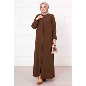 Robe abaya froncée marron coupe confortable Design personnalisé Style modeste pour l'hiver et l'été Long coton ODM approvisionnement avec logo personnalisé - Product Image 3