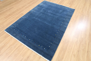 Tapis bleu Gabbeh en laine marine fait main, tapis tribal à bordures, pour salon, chambre à coucher, décoration moderne minimaliste pour la maison - Product Image 6