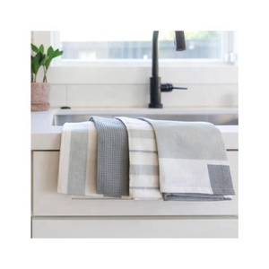 <b>Waffle</b> Weave Kitchen Towel Sets 40x40cm Grey Geometric Embroidered Ultra Durable Bulk OEM ODM Export India - Product Image 1