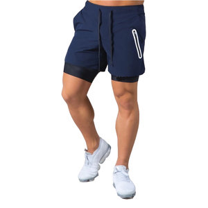 Venta al por mayor de ropa deportiva 2 en 1 para hombres, pantalones cortos de entrenamiento con bolsillos, con logotipo personalizado seco, doble entrenamiento para correr, gimnasio, envío DDP - Product Image 3
