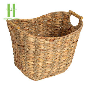 Hot Selling Set 2 Factory's Customizable Boho Water Hyacinth <b>Round</b> Basket Handle Square Serving Tray for Decor OEM Storage <b>Boxes</b> - Product Image 5