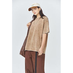 Camisetas de gran tamaño con lavado ácido para mujer, diseño personalizado, hombros caídos, manga corta, ropa de calle lavada de peso pesado, Tops - Product Image 3