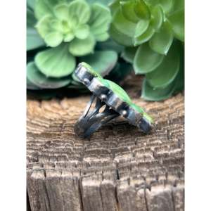 Tim Smith Sonoran Gold Turquoise & 14k Sterling <b>Silver</b> Cluster <b>Ring</b> Bezel Set Statement <b>Boho</b> Style Size 7 Everyday Wear - Product Image 4
