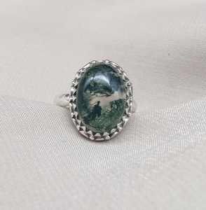 Moss Agate 925 Sterling <b>Silver</b> Ring Handmade Boho Gemstone Jewelry Promise Gift For Her Ring - Product Image 4