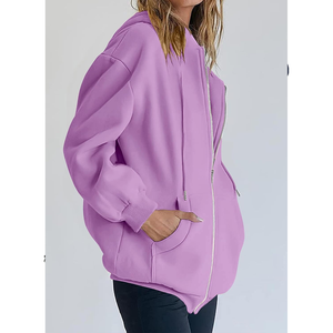 Sweat à capuche zippé personnalisable OEM pour femmes Col à capuche avec poches kangourou surdimensionnées à épaules tombantes pour femmes - Product Image 3