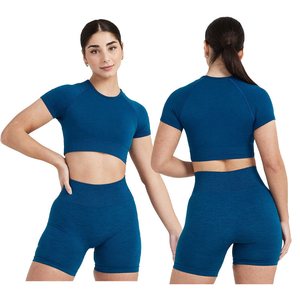 Leggings d'entraînement sans couture grande taille pour femmes soutien-gorge de gymnastique ensemble de Yoga vêtements de sport à séchage rapide Logo avant Style Simple pour les sports de Fitness - Product Image 3