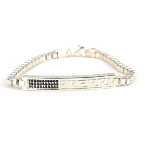 925 Sterling <b>Silver</b> Onyx Stone Greek Motif Cube Chain <b>Bracelet</b> Elegant Crystal <b>Bracelets</b> & <b>Bangles</b> - Product Image 3