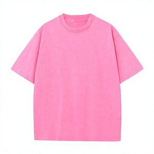 Camiseta Oversize Rosa de Algodón para Hombre, Casual, Cuello Redondo, Manga Corta, Color Liso, Tejido de Punto, Estilo Urbano - Product Image 1