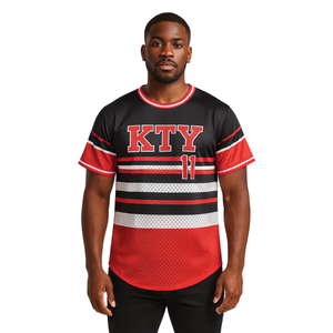 Jersey de béisbol con rayas negras KAP personalizado, camiseta de fraternidad de malla de poliéster 100% con logotipos de apliques bordados - Product Image 1