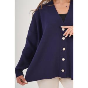Cárdigan Casual Holgado Azul Marino al por Mayor con Detalle de Botones para Uso Diario - Product Image 6
