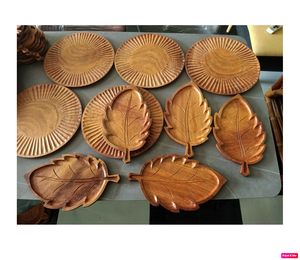 Assiettes à dîner en bois d'acacia classique, créatives, modèles divers, avec chargeur en bois, pour les assiettes, les encas et les desserts, 20 pièces - Product Image 1