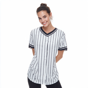 Jersey de manga corta de béisbol para mujer, camiseta de softbol de línea a rayas con cuello en V, camiseta de béisbol de verano, camisetas de béisbol de entrenamiento deportivo - Product Image 1