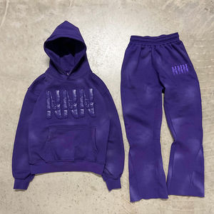 Sudadera de invierno para hombre, personalizada, de peso pesado, con cremallera completa, de seda/algodón, con lavado ácido, efecto desgastado, logotipo bordado con pedrería, tallas grandes - Product Image 4