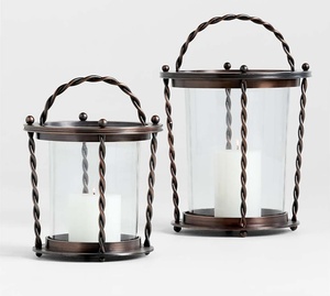 Lanterne extérieure de qualité supérieure de fabrication indienne avec insert ouragan en verre Construction en fer avec finition mate ou brillante essuyable - Product Image 3