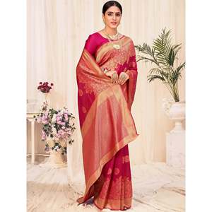 ผ้าไหมบาณาราสีแดงสวยงามพร้อมงานทอสำหรับงานแต่งงาน - Product Image 3