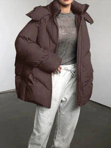 Abrigo de invierno grueso con diseño de cara acolchada Chaqueta de burbuja cálida hecha de tela de lona - Product Image 6