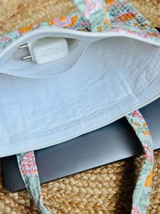 Stylish 15 Inch Green Handblock Quilted Cotton <b>Laptop</b> <b>Sleeve</b> Vintage Business Style Waterproof Sling for Daily Office Use - Product Image 2