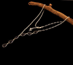 Bisel de cuarzo de iolita Chapado en plata hecho a mano Y Lariat collar medio bisel cadena de eslabones para mujer para boda o regalo - Product Image 6