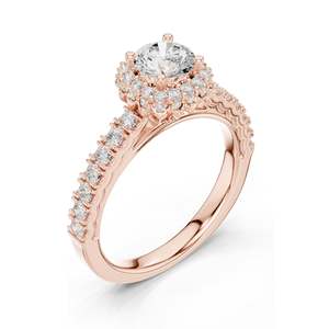 1.414 CT Round Brilliant Lab Diamond Halo Engagement <b>Ring</b> with Baguette Side Stones VVS-VS EF Clarity 18KT, 14KT, 10KT Gold - Product Image 4