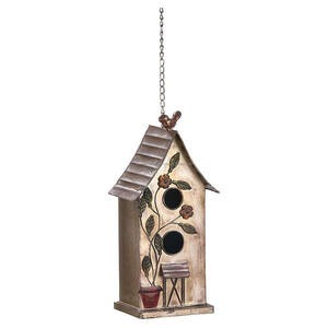 Maison d'oiseau en métal avec toit en métal argenté Fait à la main Look moderne pour jardin Balcon Maison d'oiseau décorative en métal - Product Image 2