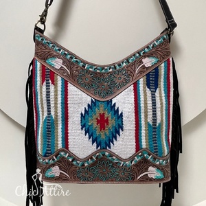 กระเป๋าผ้าสไตล์โบฮีเมียนสำหรับผู้หญิงกระเป๋าผ้าแจ็คการ์ดสีเทอร์คอยส์ - Product Image 1