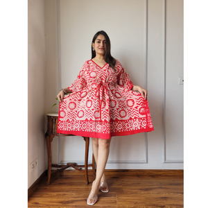 Vestido de caftán con estampado de bordes a la moda hecho a medida, vestido holgado de verano de longitud corta con amarre de cintura ajustable para boutiques - Product Image 1