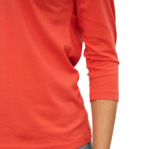 T-Shirt Rossa da Donna con Maniche 3/4 e Scollo a V, 100% Cotone Organico di Lusso Pre-Ristretto Certificato GOTS, Morbida e Traspirante, Maglietta Classica Premium - Product Image 5