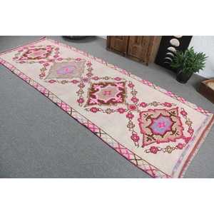Tapis turc Herki Runner 3,7x10,6 pi (114x324 cm), tapis oriental en laine rose vintage - Product Image 4