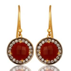 มาใหม่สีแดงนิลพลอย925เงินสเตอร์ลิงรอบรูปร่างต่างหู - Product Image 1