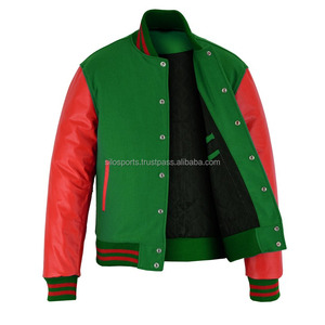 Chaqueta Varsity Premium Verde Icónica para Hombre 2026 con Mangas de Cuero Rojo, Estilo Urbano, Chaqueta de Invierno con Calefacción - Product Image 3
