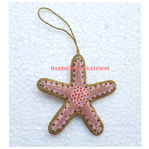 Très beau matériel de broderie Zari de haute qualité Ornements suspendus en forme d'étoile de couleur rose pour la décoration de l'arbre de Noël - Product Image 1