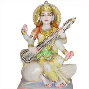 Làm bằng tay màu trắng tinh khiết đá cẩm thạch Nữ Thần Saraswati mata tượng cho thờ Phượng và đền thờ