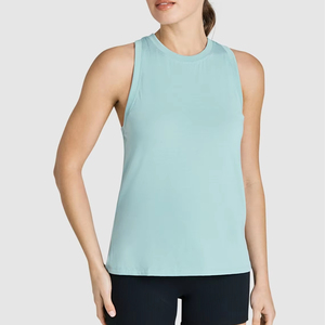 Elegante cuello alto recortado Tops sin mangas bordado blanco ajustado acanalado camiseta sin mangas-ajuste ajustado para gimnasio OEM personalizable - Product Image 1