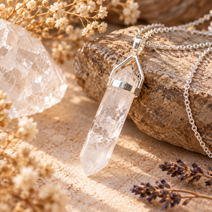 Clear Quartz Necklace Pencil Pointed Shape Clear Gemstone 925 Sterling Silver Crystal Point Colourless Fine <b>Jewellery</b> - Product Image 1