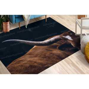 Alfombra Estampada: Diseño Animal, Decoración Rústica, Patrón de Vaca Salvaje, Alfombra Suave con Pelo Largo - Product Image 1