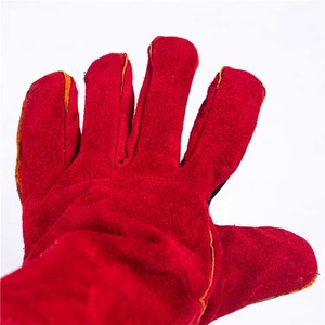 Guantes de soldadura de cuero rojo para soldadura industrial de cuero, guantes de soldadura de cuero de seguridad industrial anticalor - Product Image 2