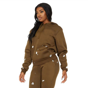 Survêtement à capuche deux pièces pour femme haute performance avec motif uni en tissu de toile de coton biologique pour un confort hivernal - Product Image 3