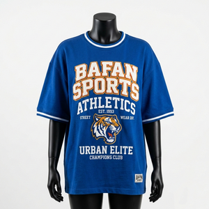 Camiseta Oversize para Mujer, 230 GSM, Algodón Grueso, Azul, con Estampado Gráfico, Cuello Acanalado, Logotipo Personalizado - Product Image 6