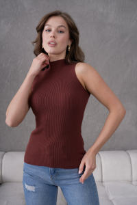 T-shirt tricoté sans manches à col roulé Body Slim Fit respirant anti-boulochage chemisier confortable et élégant personnalisable OEM - Product Image 4