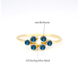 Anillo de mujer de moissanita de corte redondo fino de Plata de Ley 925 Vermeil Original con pequeña piedra de nacimiento de zafiro de cuarzo chapado en oro - Product Image 5