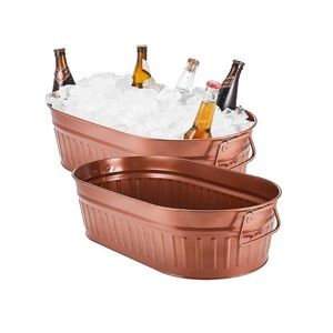 Set Of 2 <b>Red</b> Painted Galvanized Beverage Tub With Handle For Ice Storage Drinking Use Home Bar Garden Decorative Beverage Tub - Product Image 2