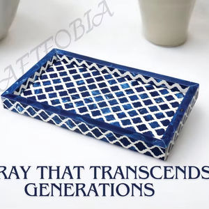 Plateau incrusté d'os et de résine fait à la main Plateau décoratif élégant pour servir les desserts, le café, le thé, les collations, la maison, le bureau - Product Image 2