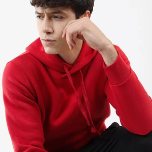 Sudadera con Capucha Roja para Hombre, Corte Regular, Color Sólido, Informal, Tejida, Manga Larga, Diseño con Bolsillos, Ropa de Otoño - Product Image 5